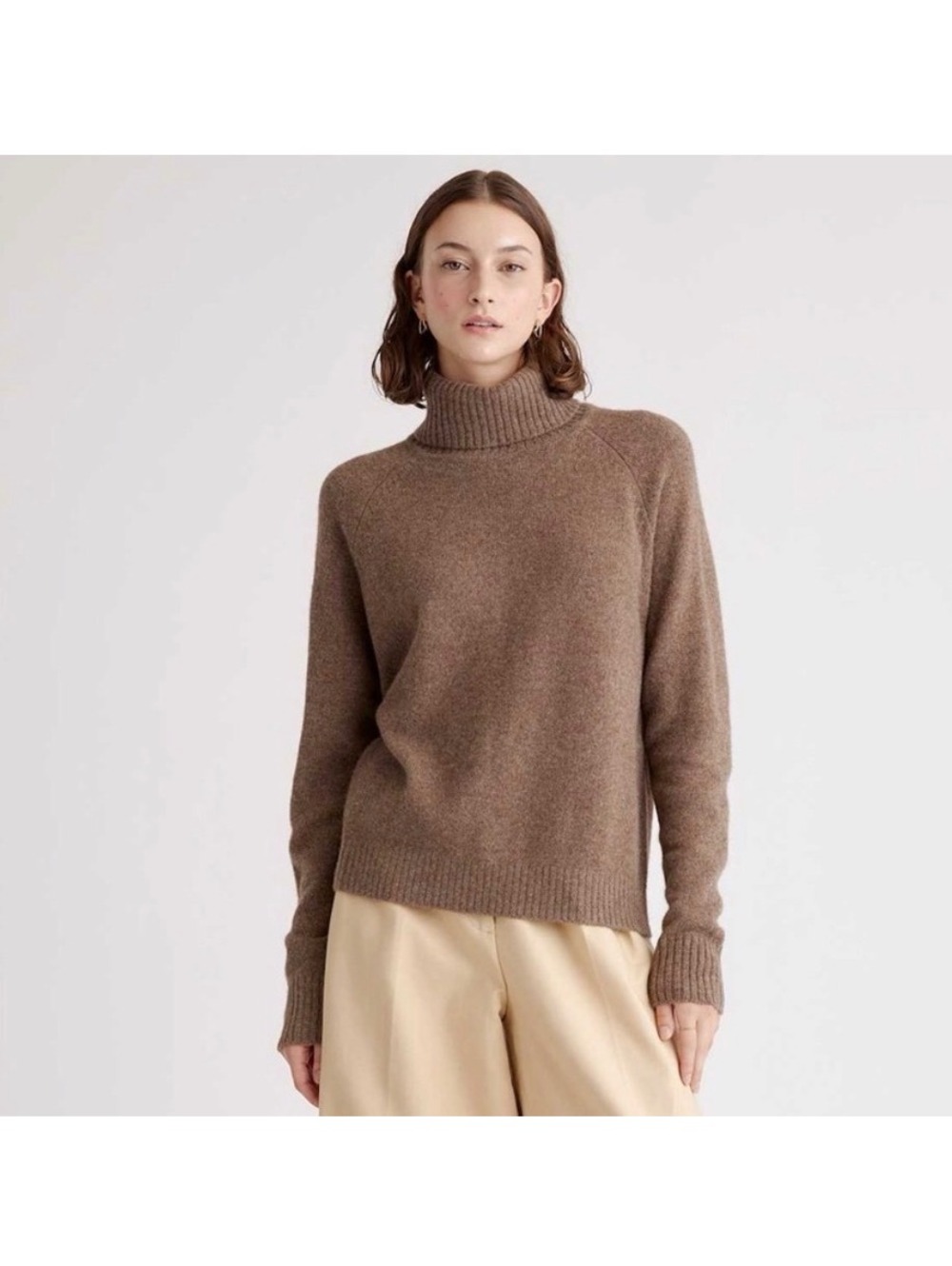 Quince 100% Yak Wool Turtleneck Sweater Heather Brown Womens Small